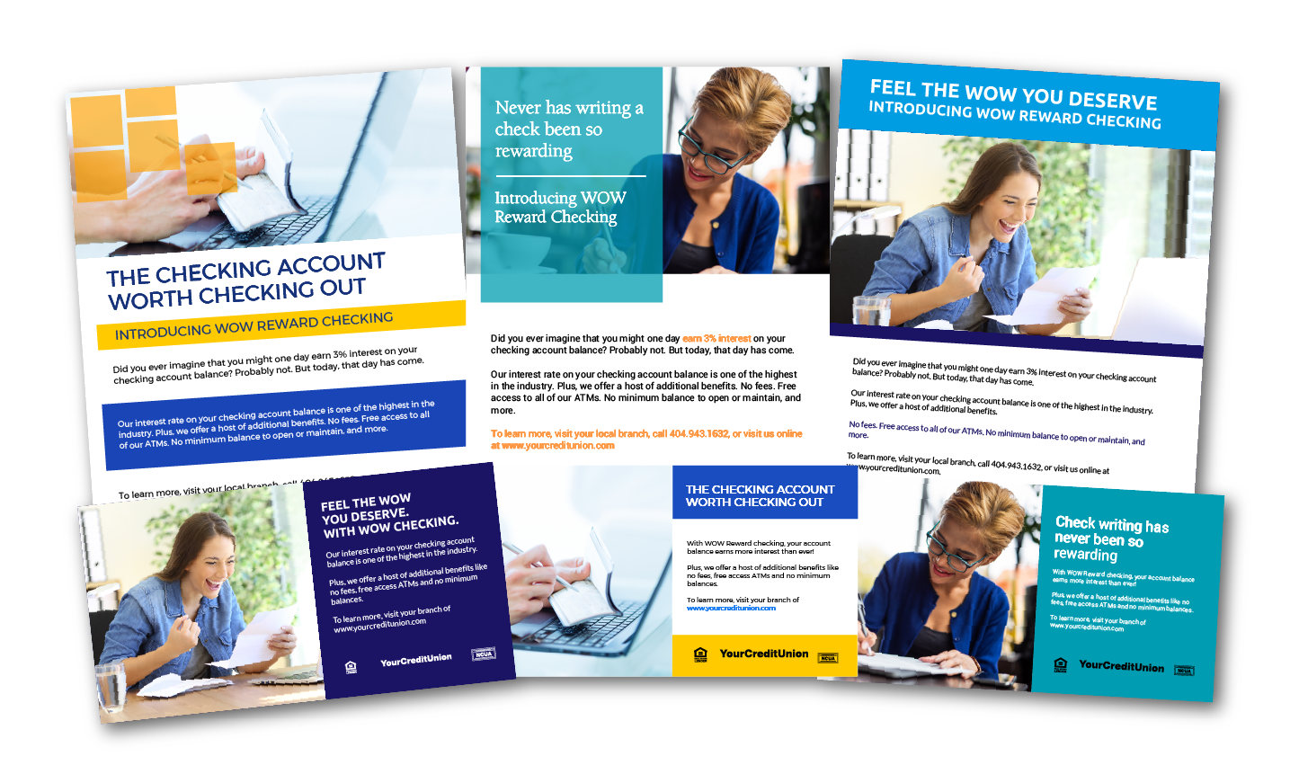 Custom ad layouts with bank logos and brand elements